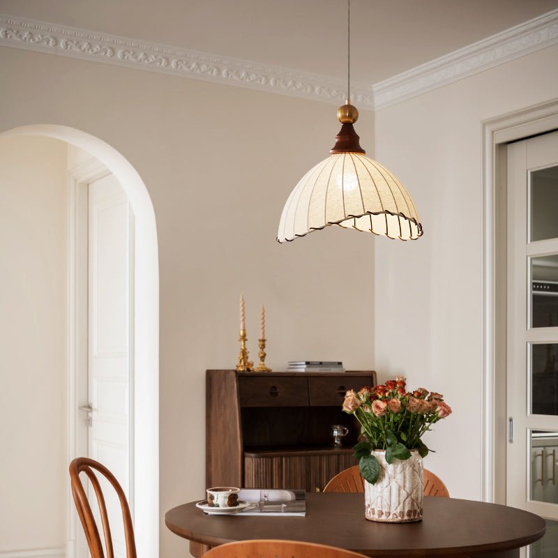 Pendant Light Fabric Shade Wooden Ceiling Lamp