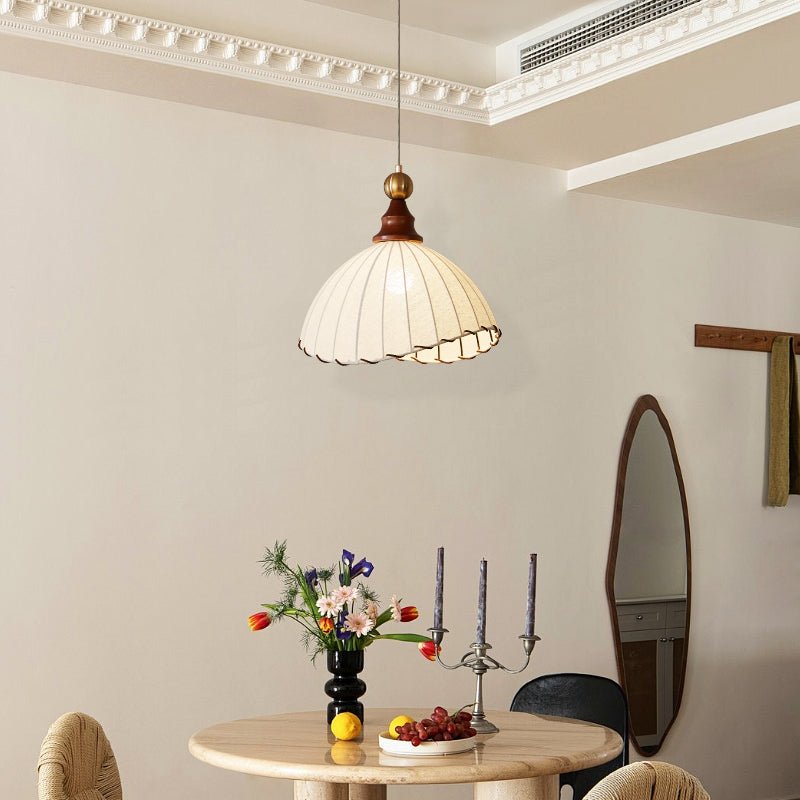 Pendant Light Fabric Shade Wooden Ceiling Lamp