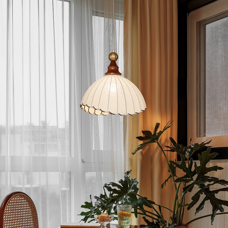 Pendant Light Fabric Shade Wooden Ceiling Lamp