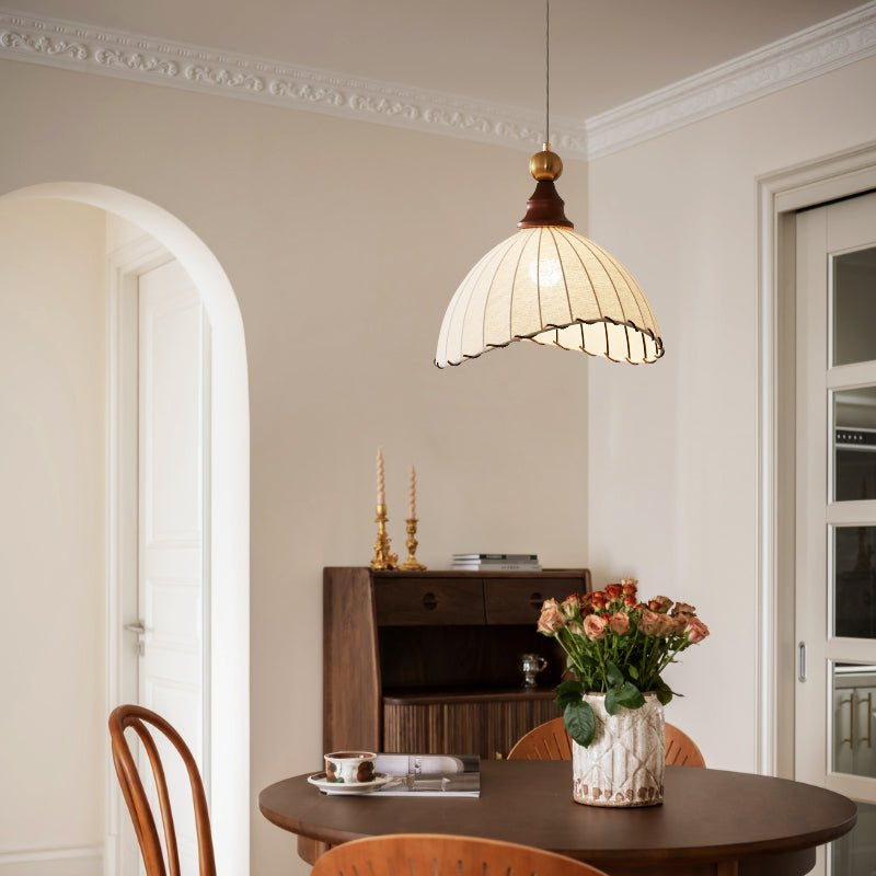 Pendant Light Fabric Shade Wooden Ceiling Lamp