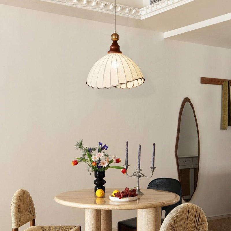 Pendant Light Fabric Shade Wooden Ceiling Lamp