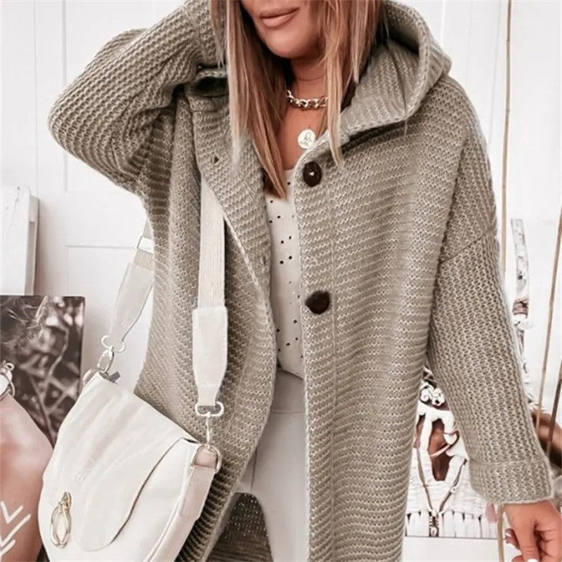 Elegant women's cardigan with hood - cashmere Look