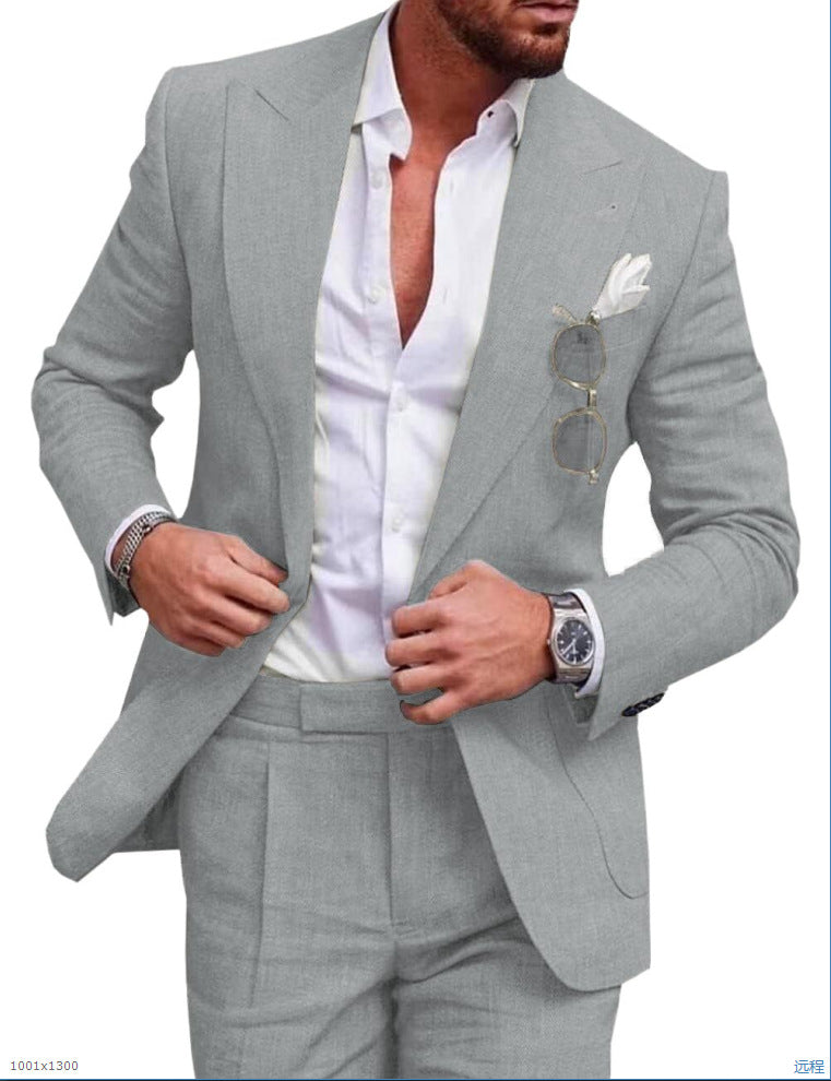 Men's 2-piece linen wedding suit - single breasted