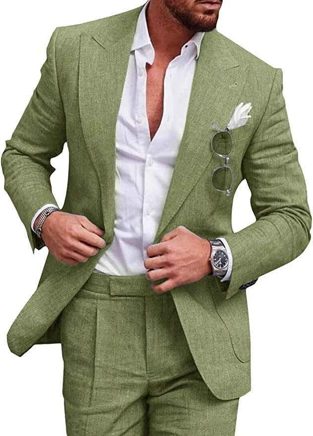 Men's 2-piece linen wedding suit - single breasted