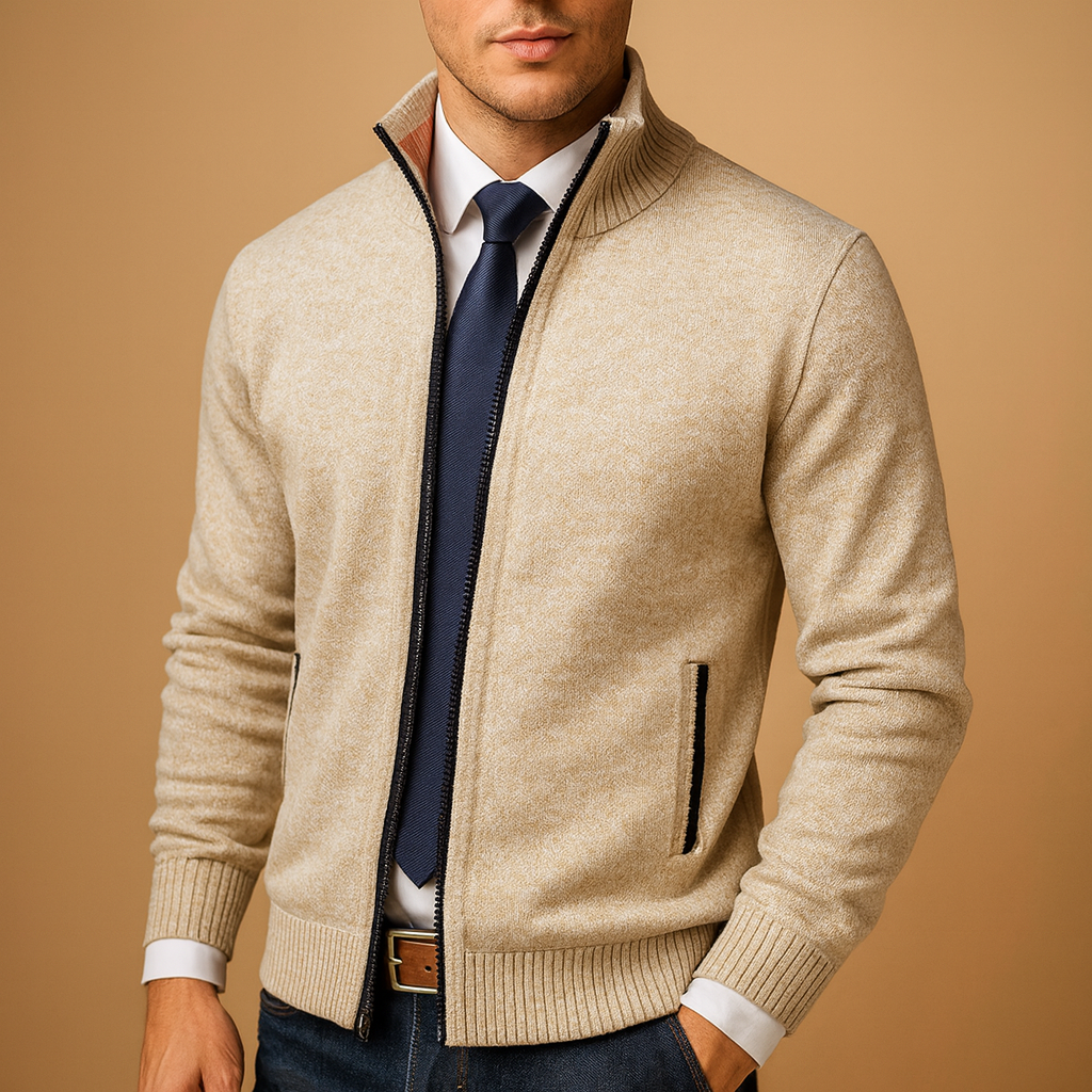 Full-Zip Ribbed Knit Sweater for Men - Image 1