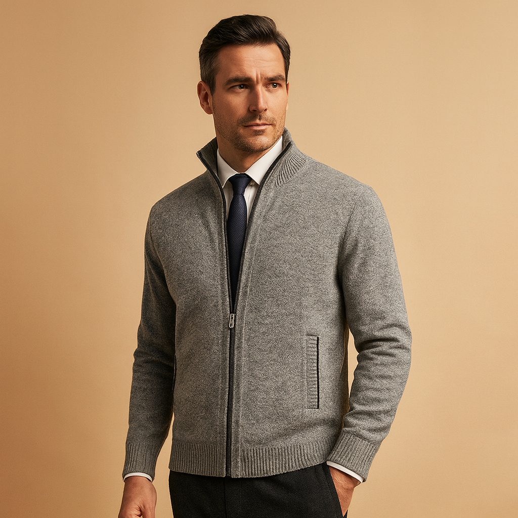 Full-Zip Ribbed Knit Sweater for Men - Image 3