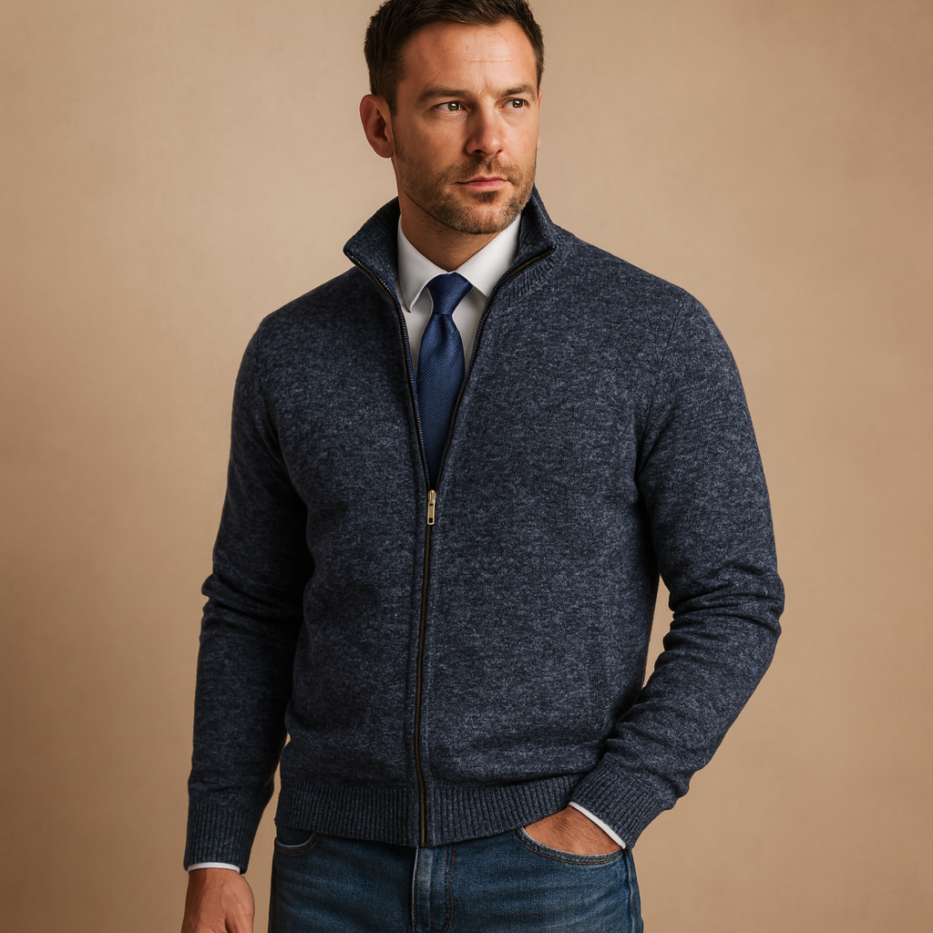 Full-Zip Ribbed Knit Sweater for Men - Image 4