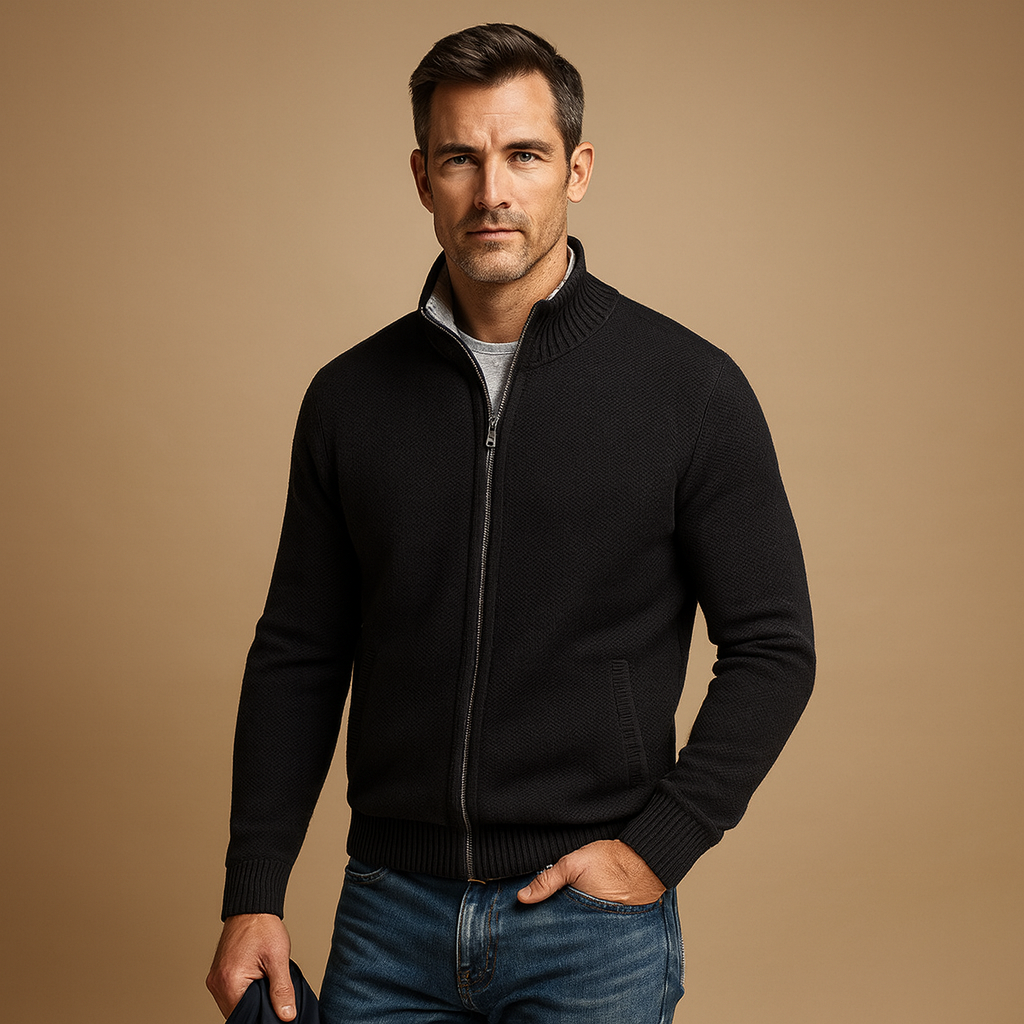Full-Zip Ribbed Knit Sweater for Men - Image 6