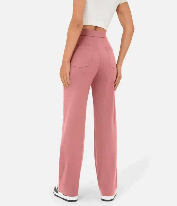 High-waisted women's trousers with button placket and stretch