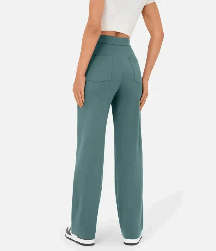 High-waisted women's trousers with button placket and stretch