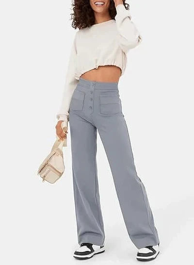 High-waisted women's trousers with button placket and stretch