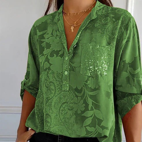 Long-sleeved blouse with floral motif for women | Ideal for summer