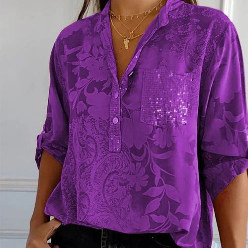 Long-sleeved blouse with floral motif for women | Ideal for summer