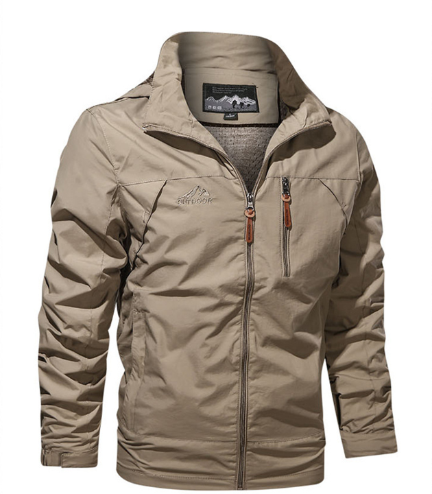 Autumn men's outdoor jacket with water-repellent layer and sporty zipper