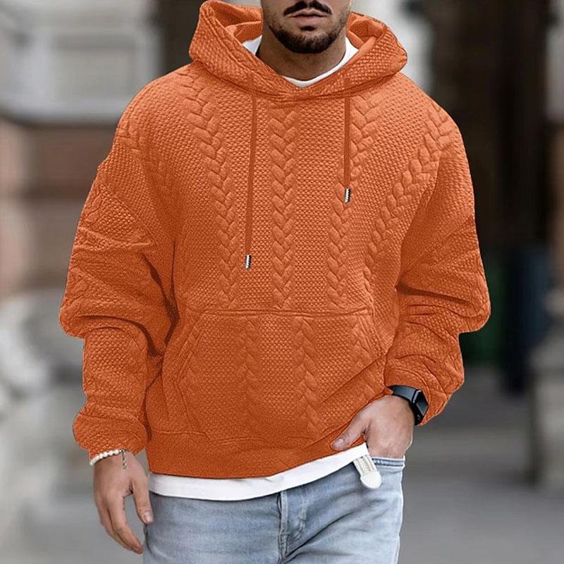 Hooded sweater with textured cable-knit pattern for men