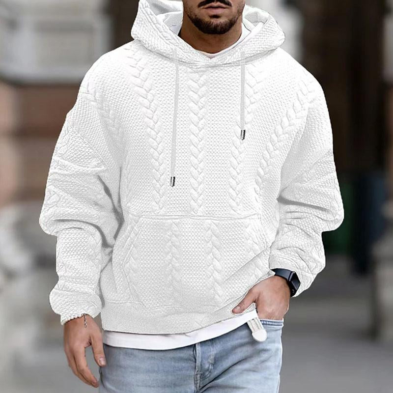 Hooded sweater with textured cable-knit pattern for men