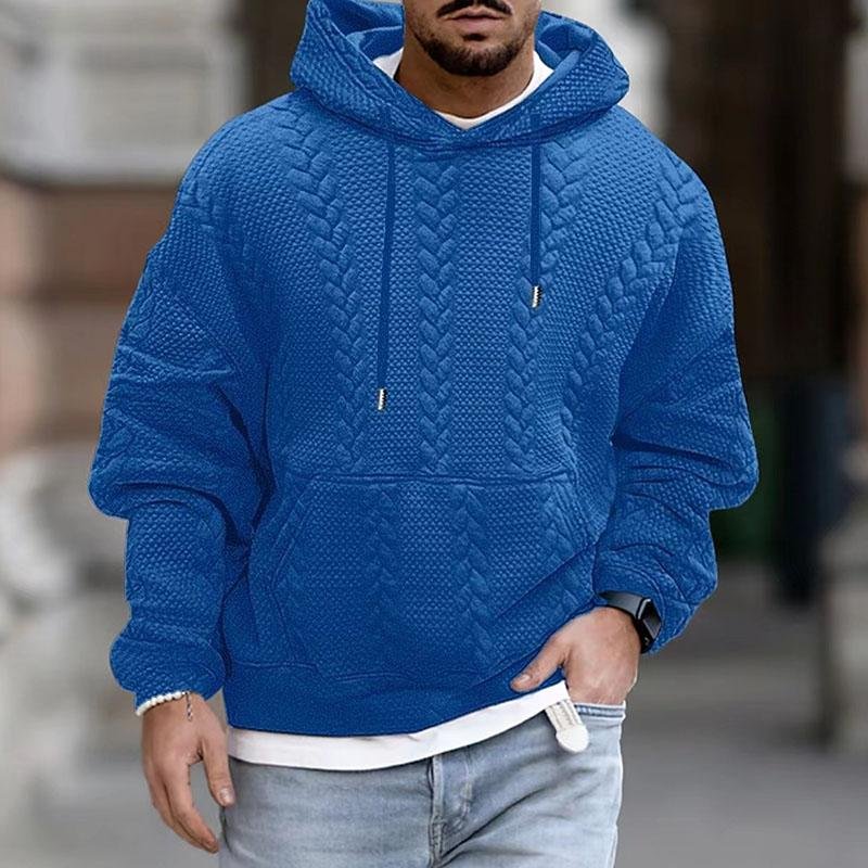 Hooded sweater with textured cable-knit pattern for men