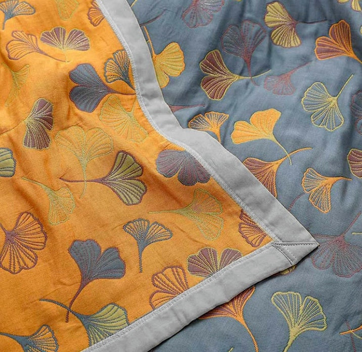 Cotton Reversible Floral Throw Blanket