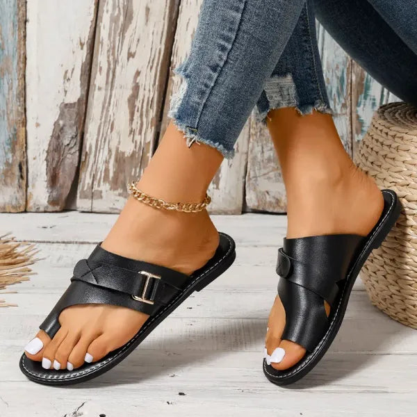 Eira - Women’s Leather Slip-On Flip-Flops