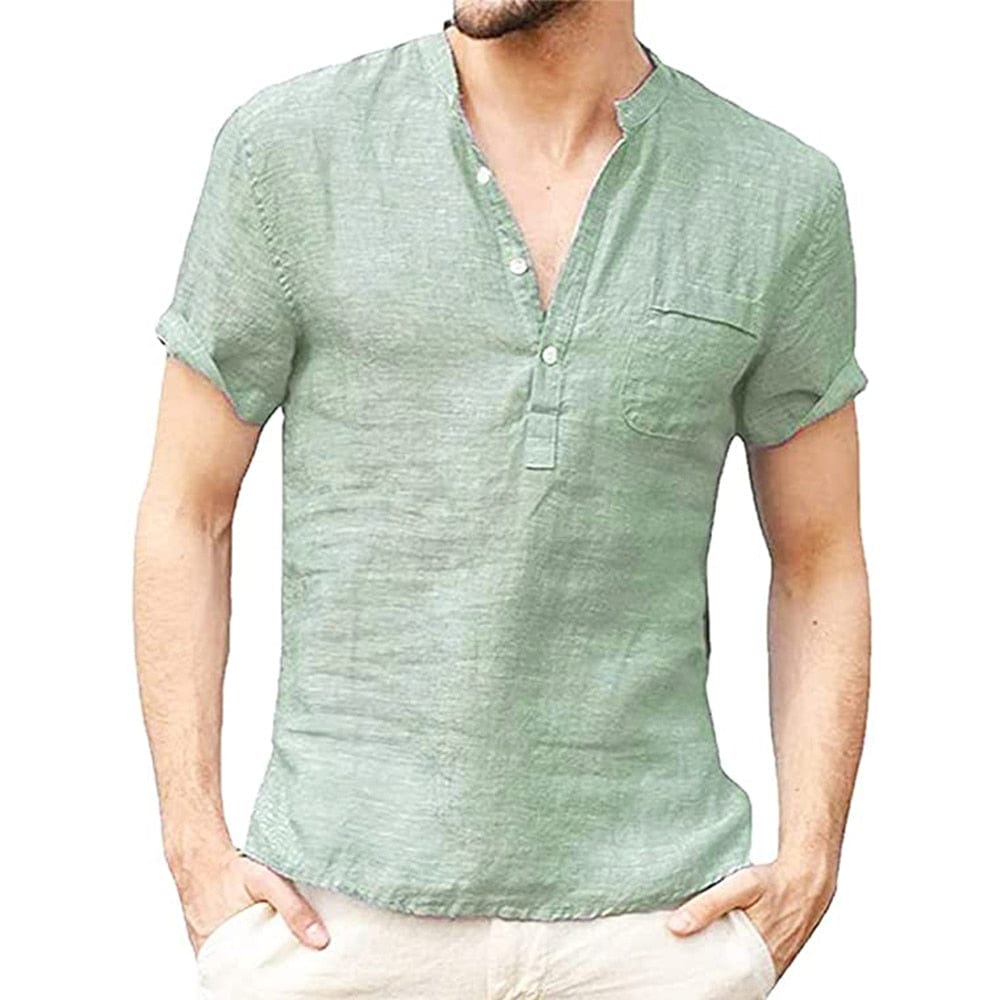 Breathable short-sleeved linen shirt