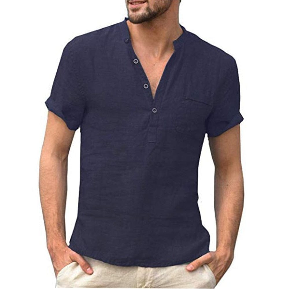 Breathable short-sleeved linen shirt