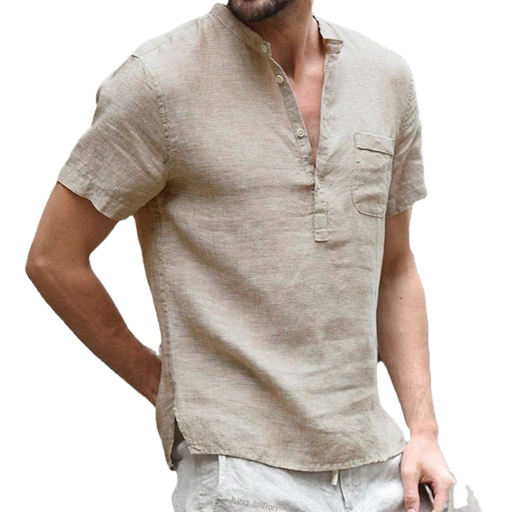 Breathable short-sleeved linen shirt