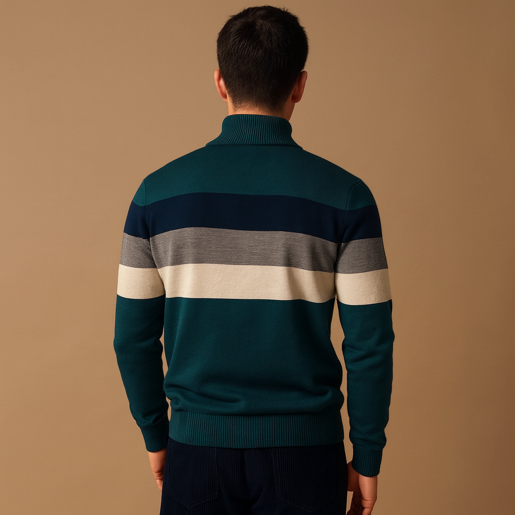 Striped Half-Zip Sweater for Men - Image 1