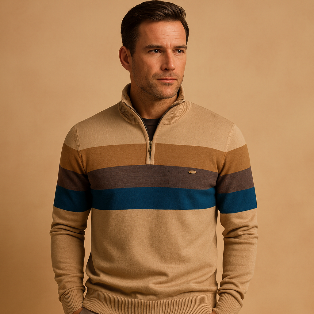 Striped Half-Zip Sweater for Men - Image 3
