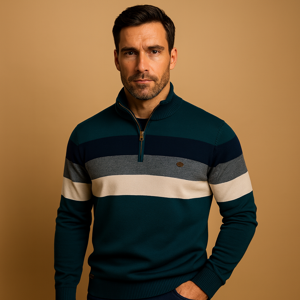 Striped Half-Zip Sweater for Men - Image 2