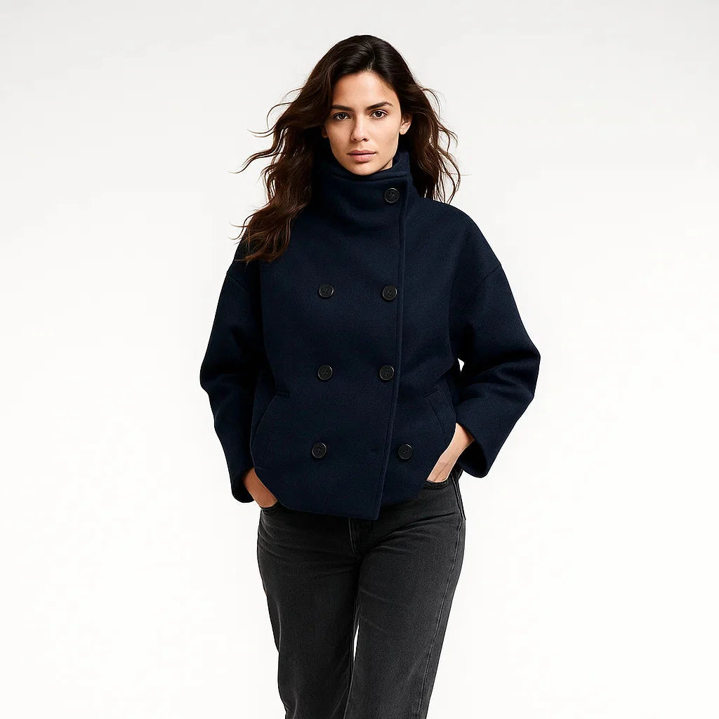 Cropped Double-Breasted Coat for Women - Image 3