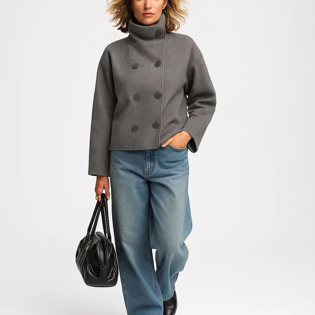 Cropped Double-Breasted Coat for Women - Image 1