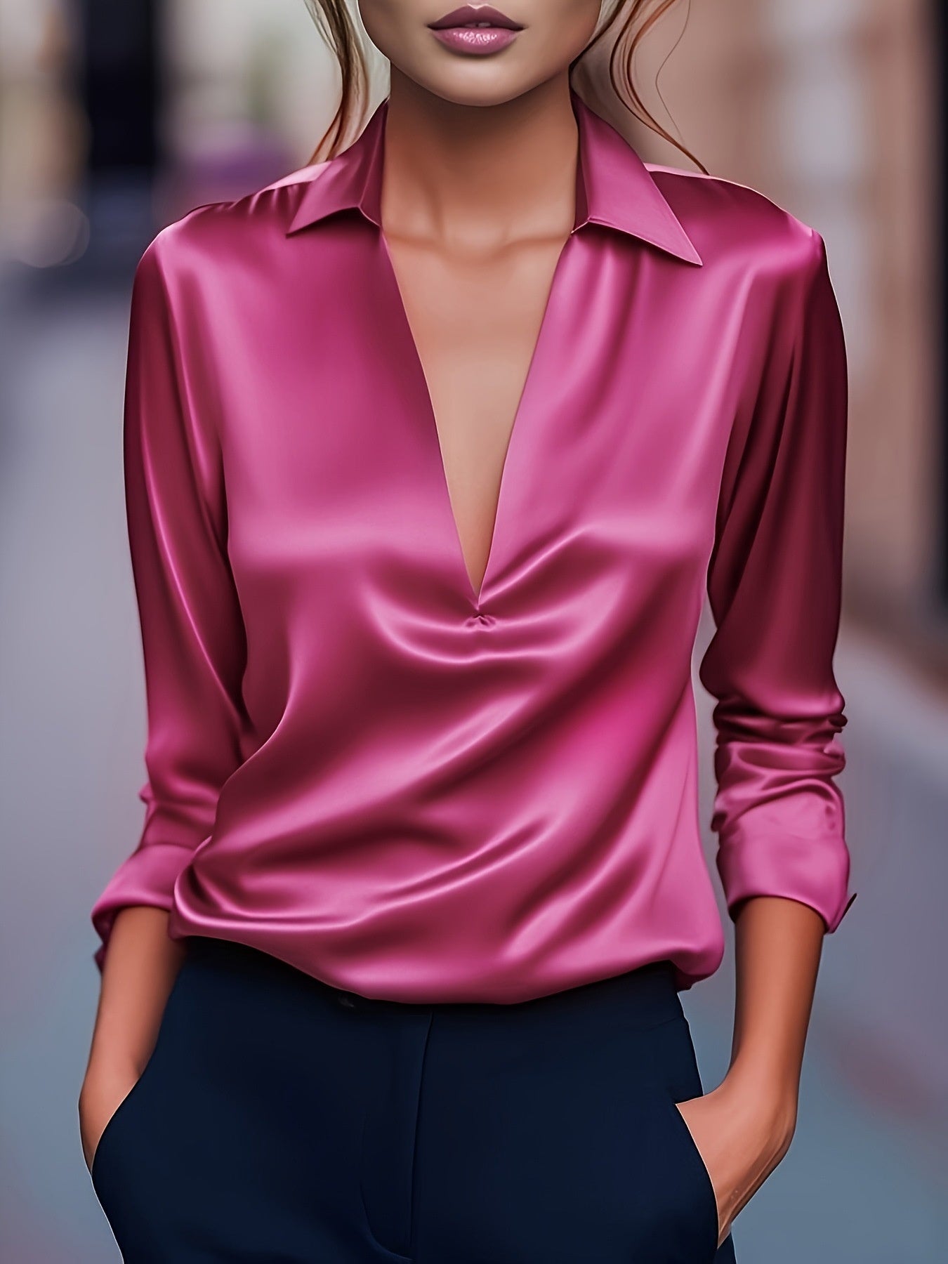 Image of Women's Collared Long Sleeve Blouse