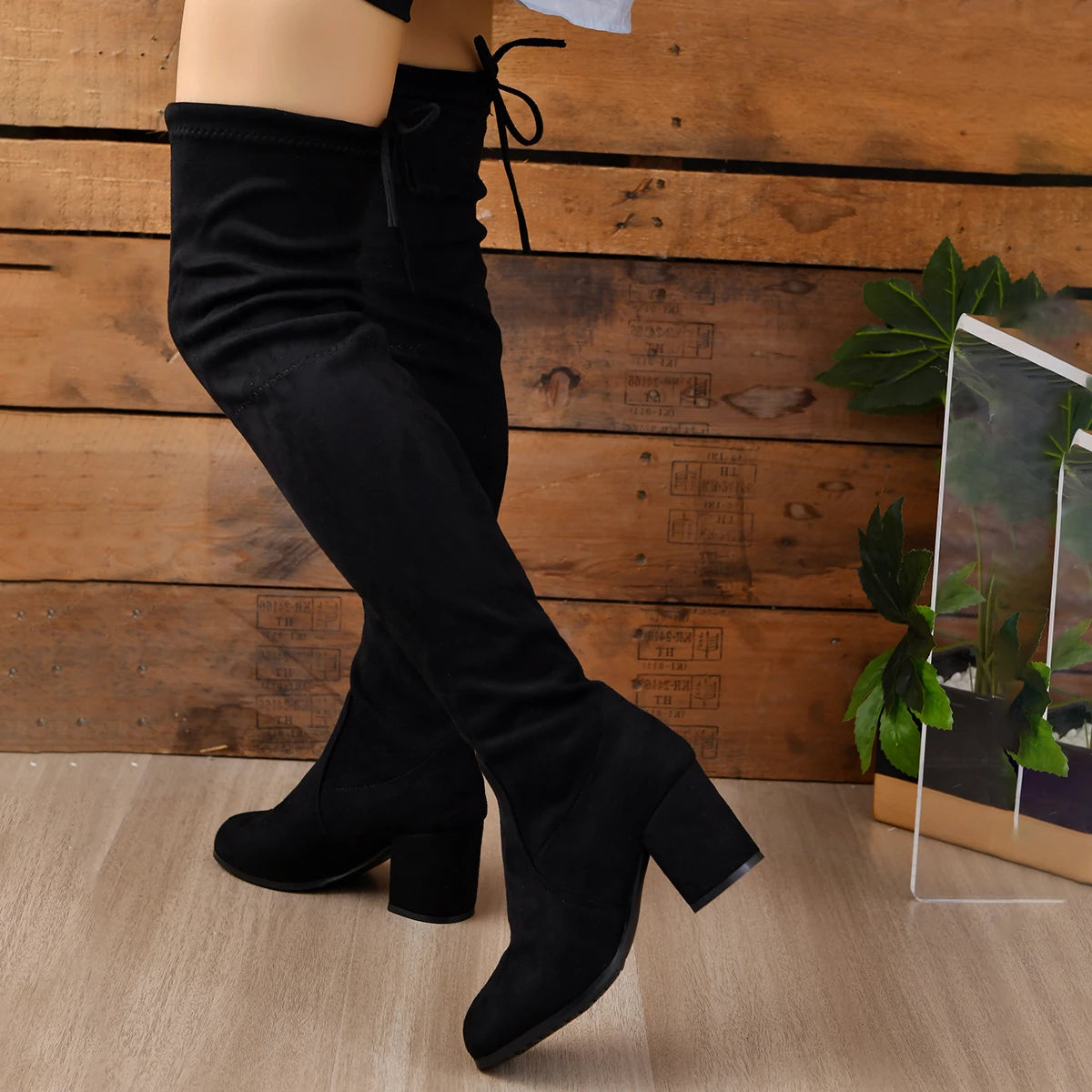 Image of Women's Thigh High Block Heel Boots