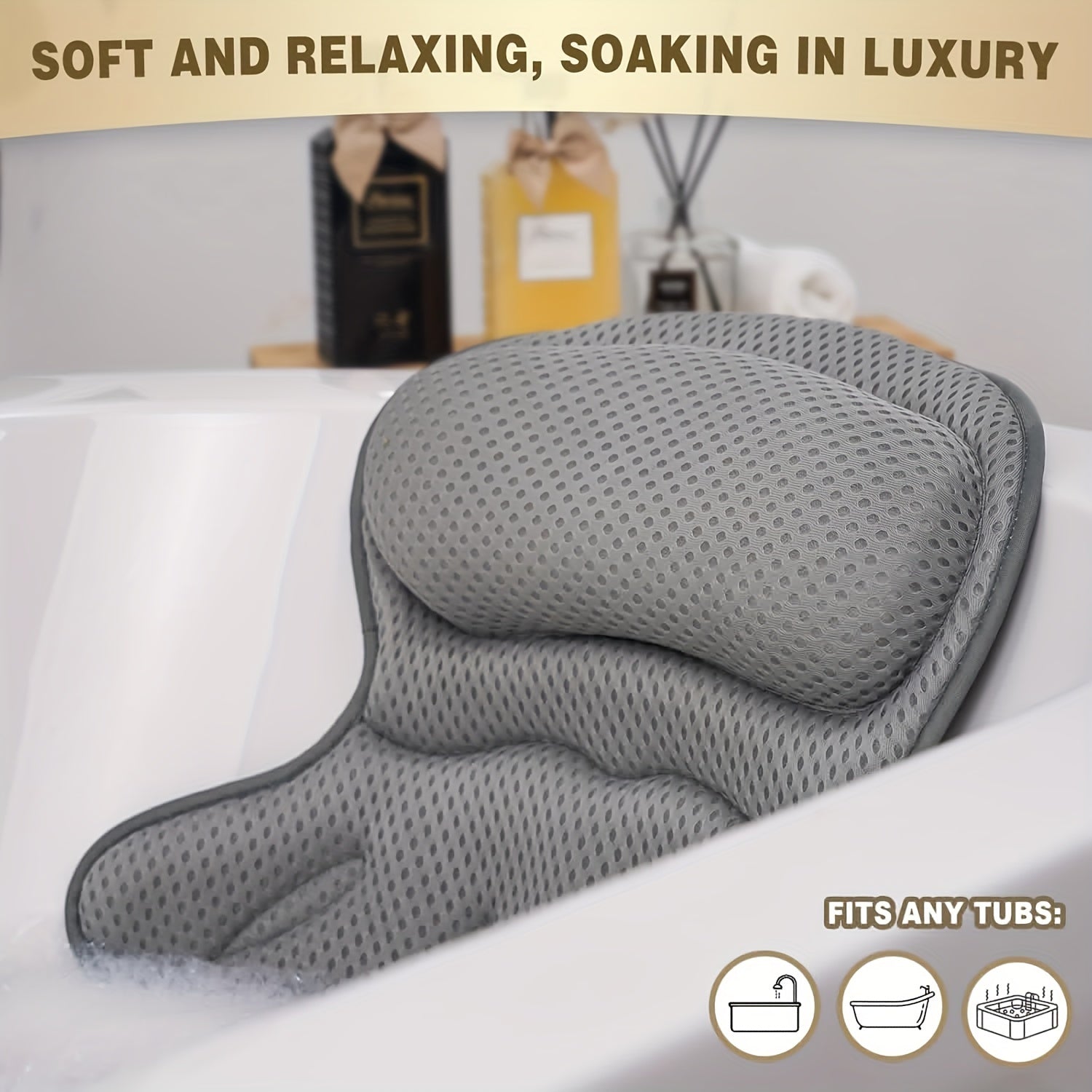 Cuscino da bagno LuxieSpa 4D Luxe - Cuscino traspirante con supporto per collo e schiena per un bagno rilassante