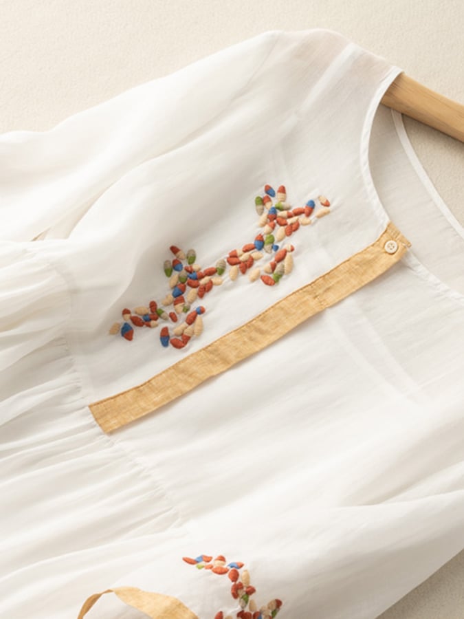 Zara Women's Dress - Embroidered Cotton and Linen Dress with Ethnic Design and Comfortable Cut