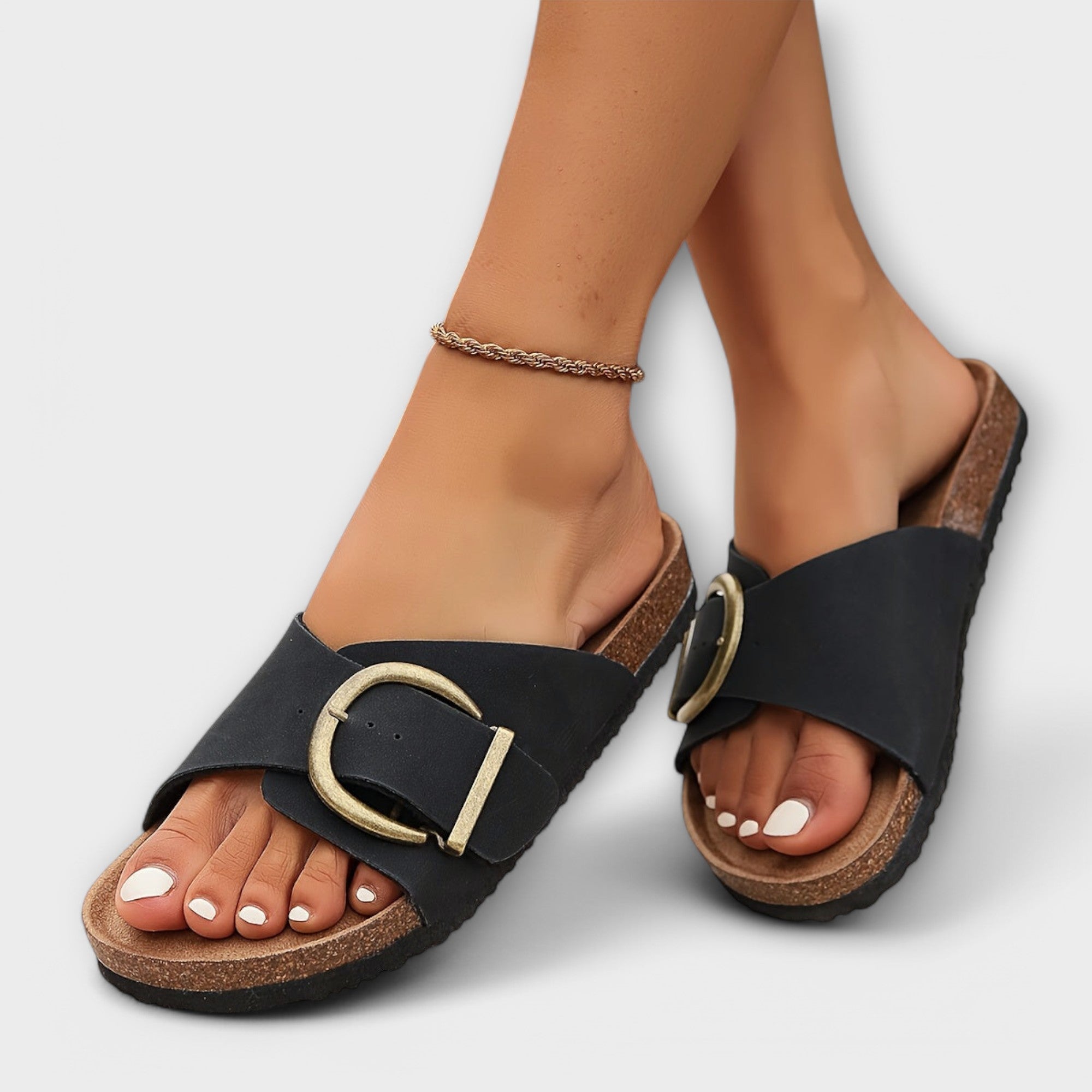 Vera - Women's Cork Sandals With Buckle Fastening