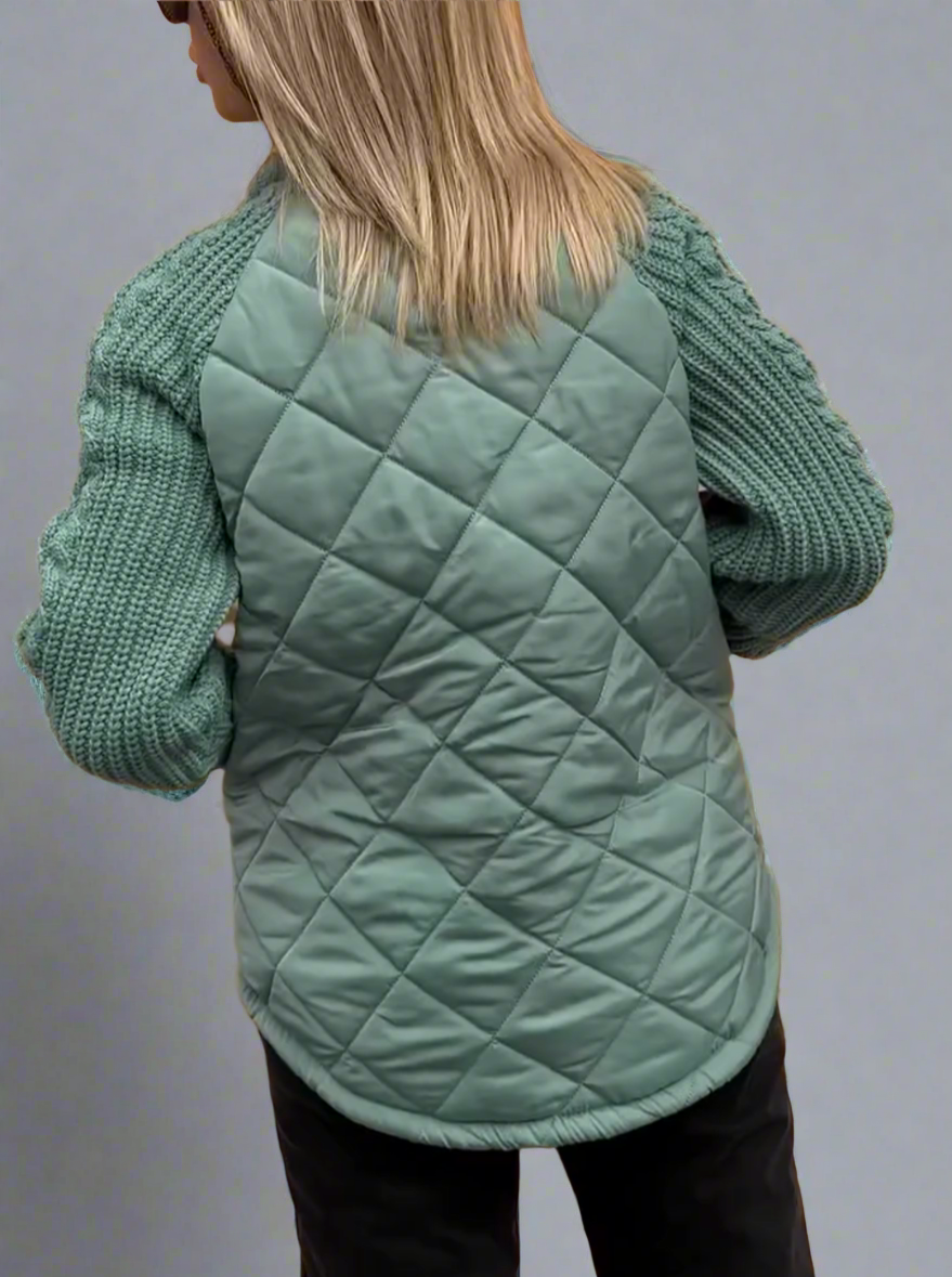 Padded jacket with knitted sleeves