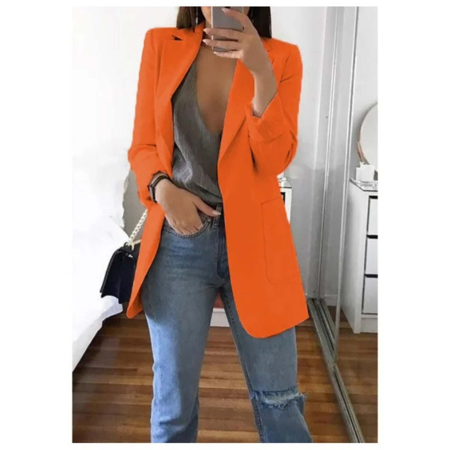 Women's long blazer in khaki MODA