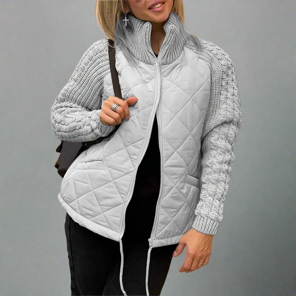 Padded jacket with knitted sleeves