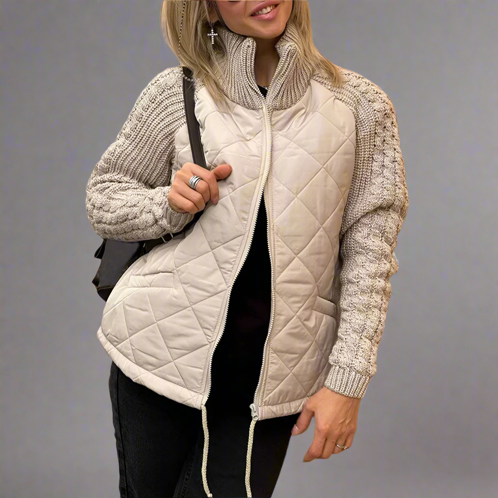 Padded jacket with knitted sleeves
