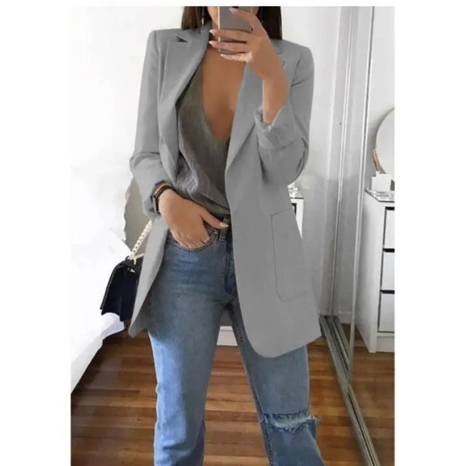 Women's long blazer in khaki MODA