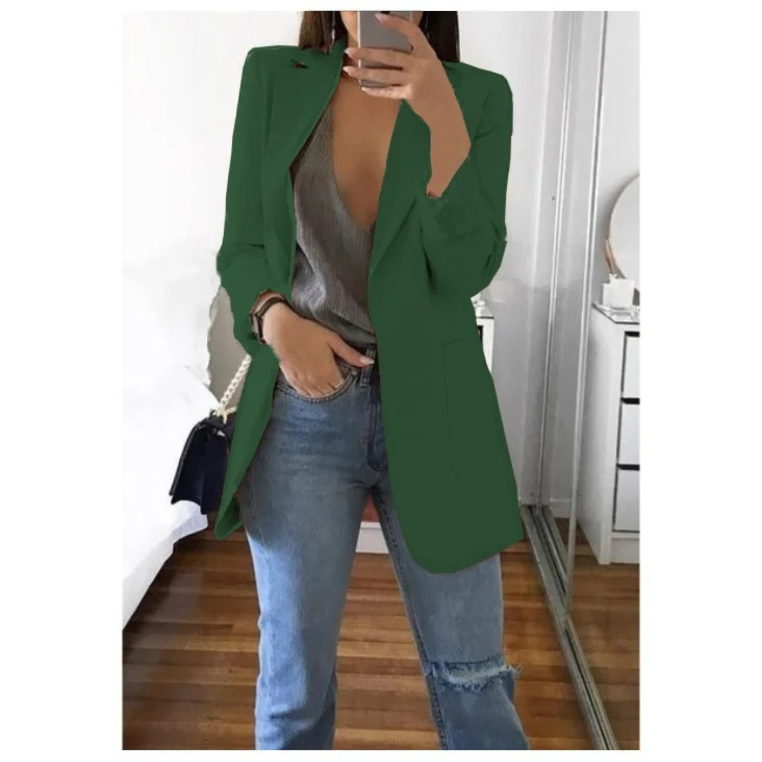 Women's long blazer in khaki MODA