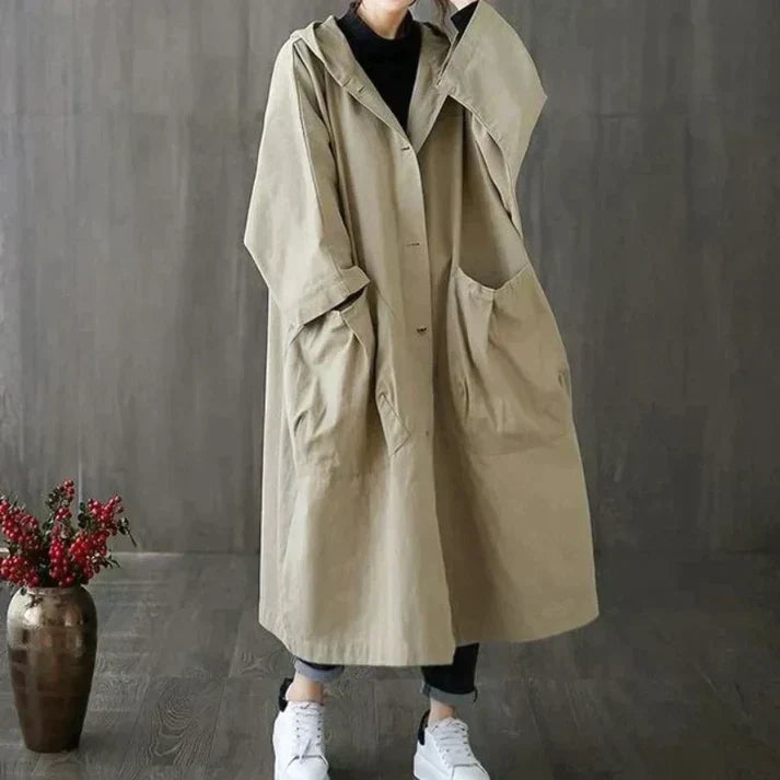 Classic oversized trench coat with belt for women