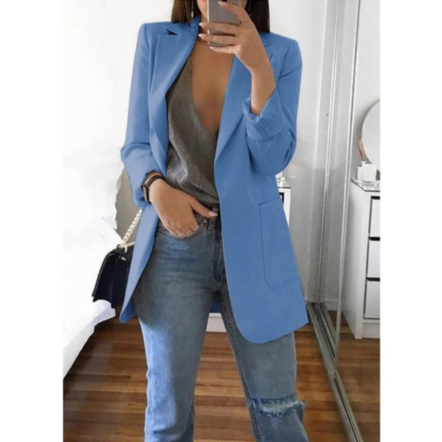 Women's long blazer in khaki MODA