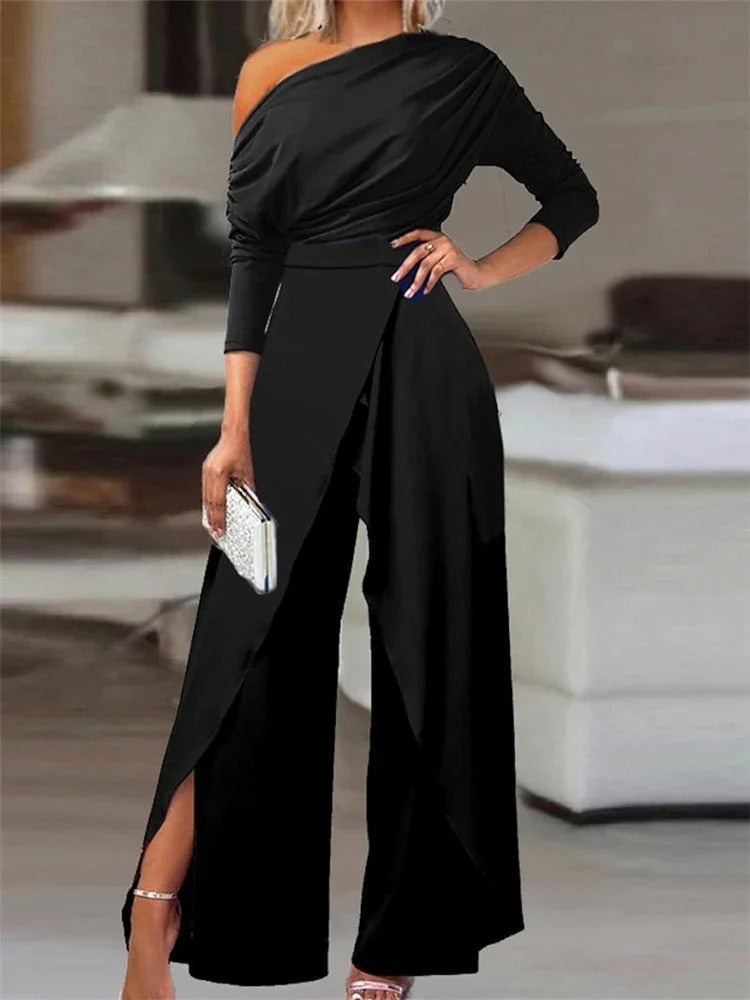 Anne | Women's Elegant Off-the-Shoulder Jumpsuit with Stylish Slit for Women