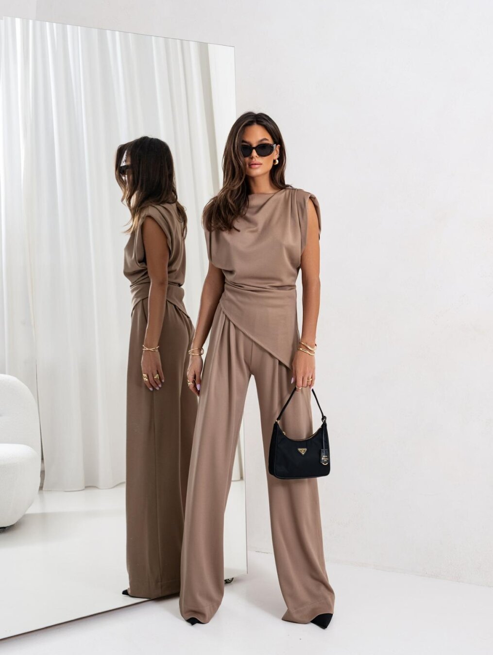 Vivine Women's Two-Piece Set - Draped Top and Wide Trousers with Elegant Cut