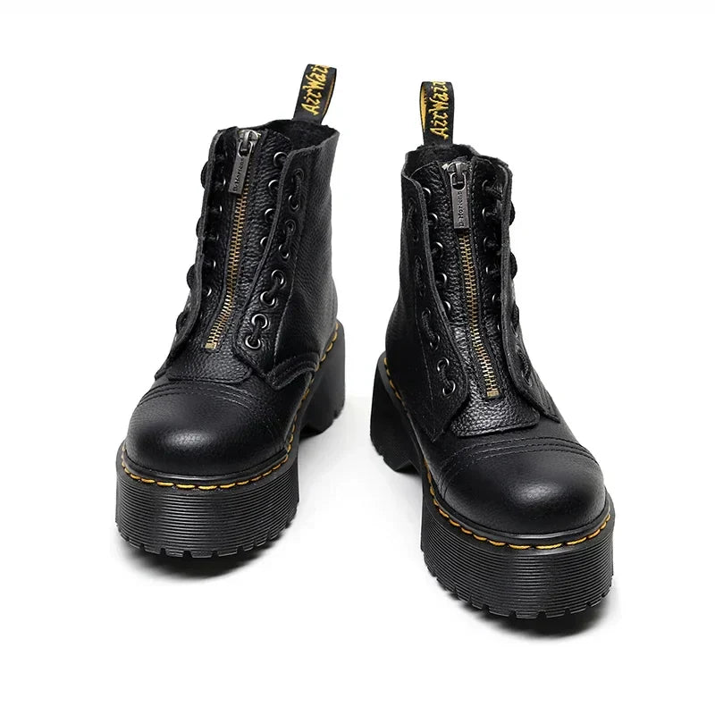 Women's leather boots with thick soles