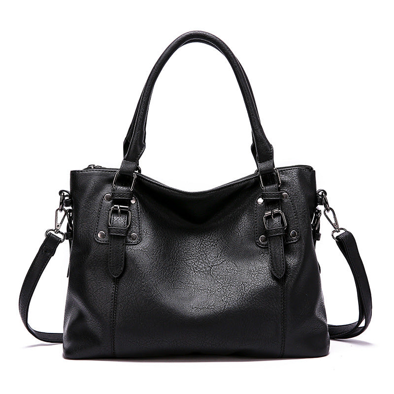 ERATO - Large capacity vintage soft leather hand bag with shoulder strap