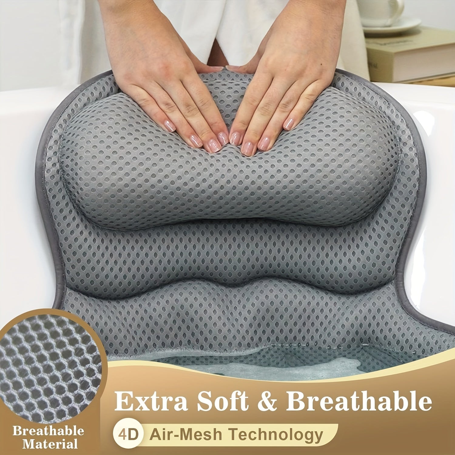 Cuscino da bagno LuxieSpa 4D Luxe - Cuscino traspirante con supporto per collo e schiena per un bagno rilassante