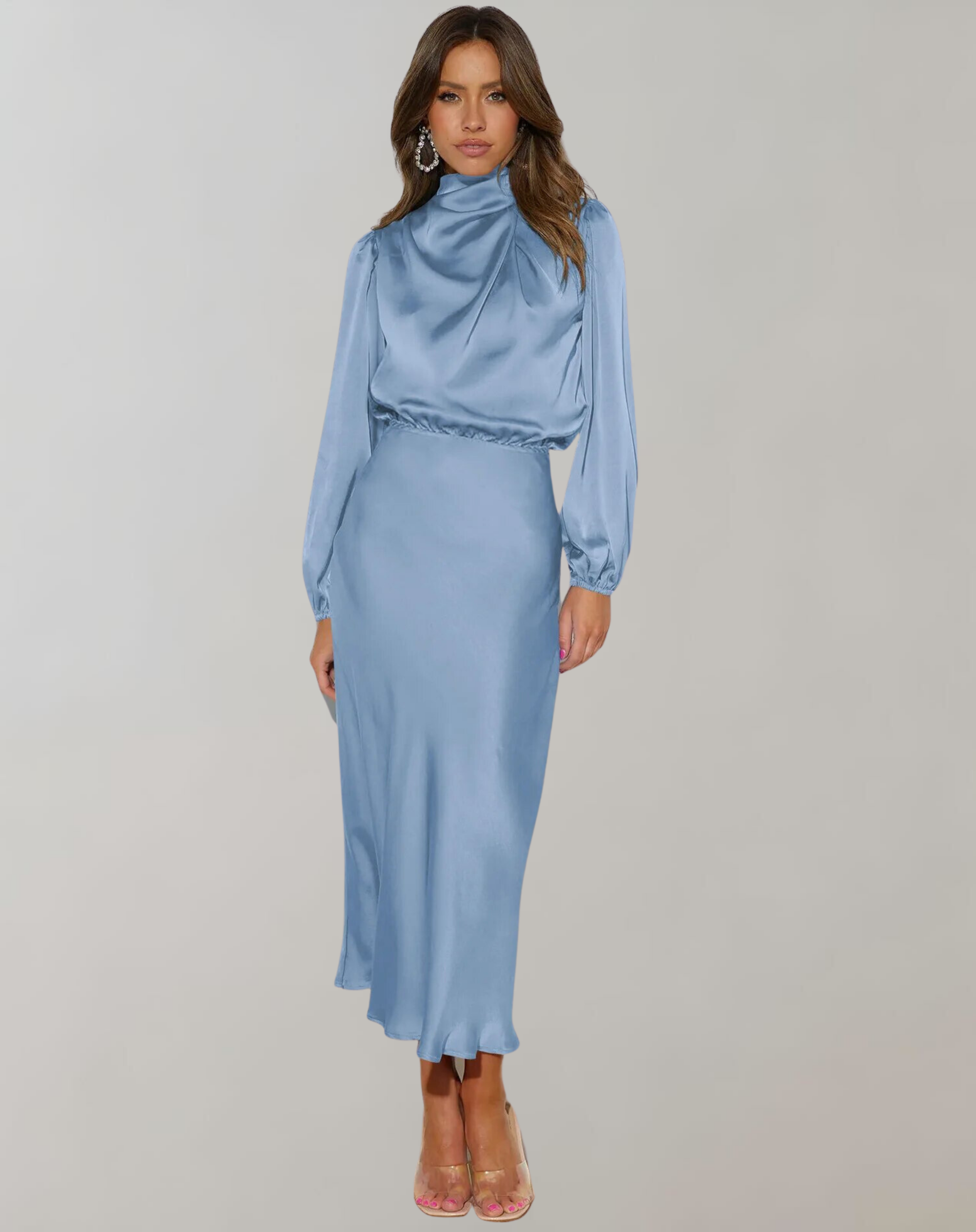 Orla - Long Sleeve Satin Bodycon Midi Dress